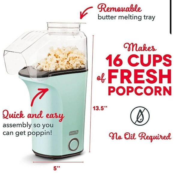 DASH Hot Air Popcorn Popper Maker with Measuring Cup - Aqua (16 Cups) - Picture 6 of 6